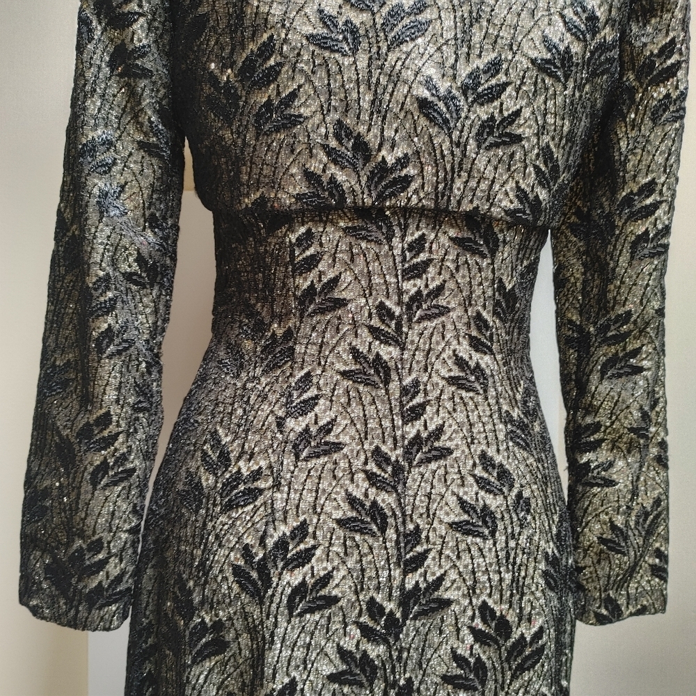 Bari Jay Black Lace with Gold Lame Underlay Evening Dress & Bolero sz 4/6 - Picture 7 of 15